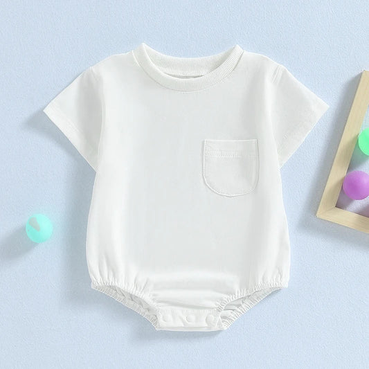 Baby Toddler Girls Boys Basics Bodysuit Short Sleeve Crew Neck Front Pocket Solid Summer Jumpsuit