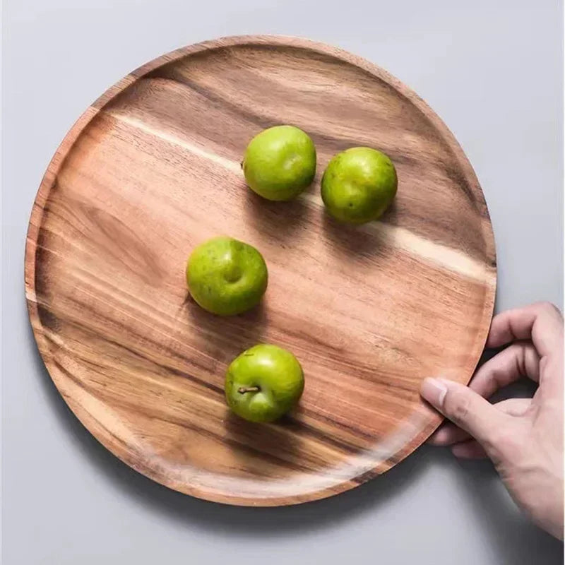 Acacia Wood Round Dinner Tray