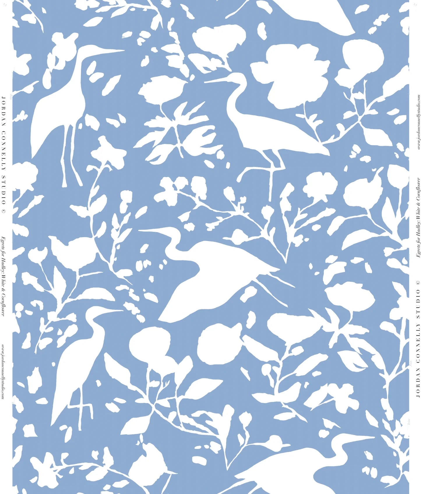 Egrets for Hadley in White & Cornflower- Fabric
