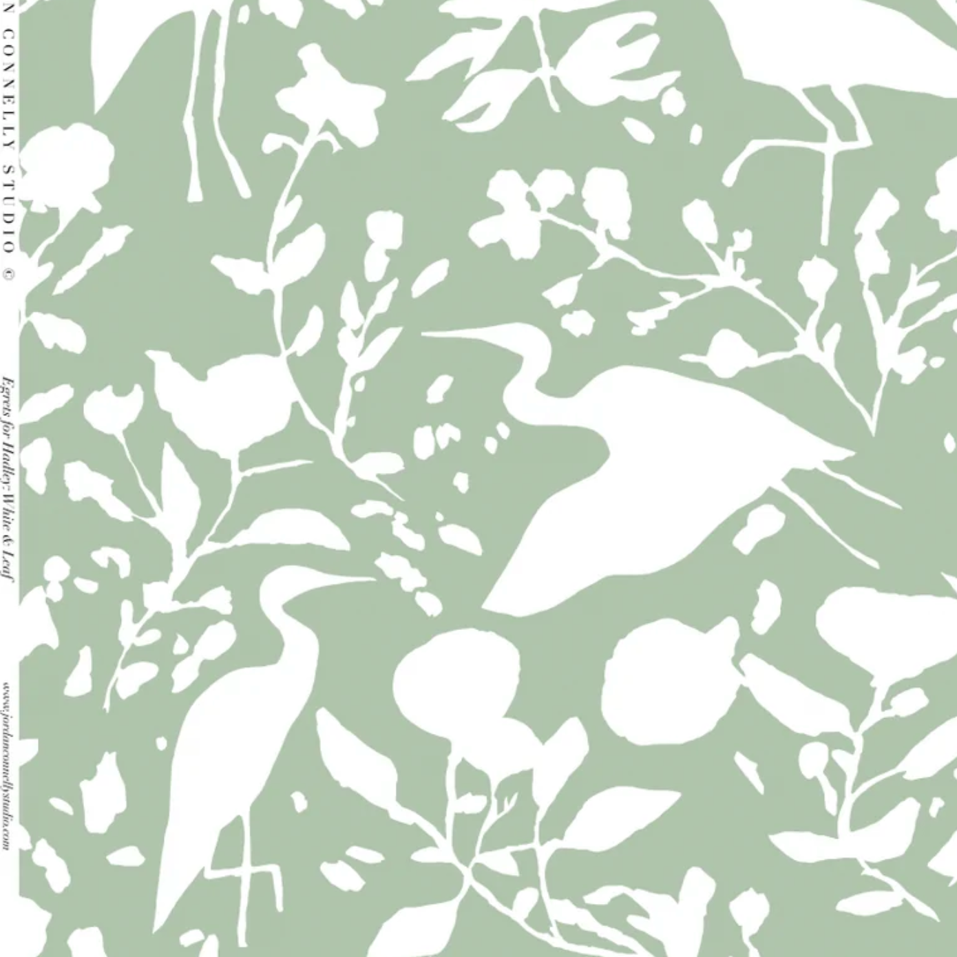 Egrets for Hadley in White & Leaf- Fabric