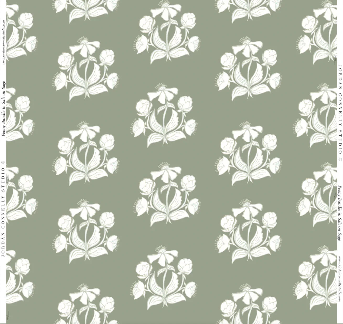 Peony Bundle in Salt on Sage- Fabric