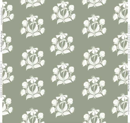 Peony Bundle in Salt on Sage- Fabric