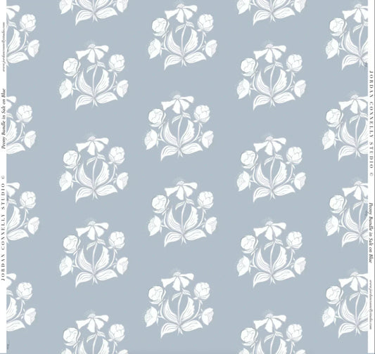 Peony Bundle in Salt on Blue- Fabric