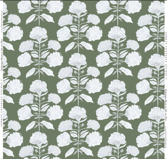 Hydrangea Bloom in Salt on Olive Wallpaper