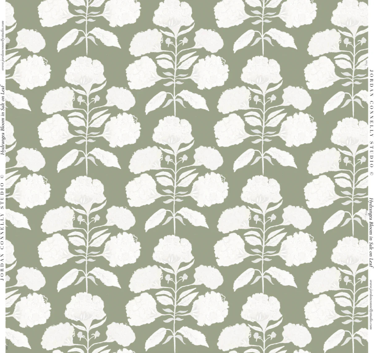 Hydrangea Bloom in Salt on Sage- Fabric