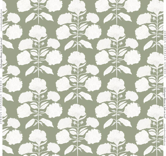Hydrangea Bloom in Salt on Sage- Fabric