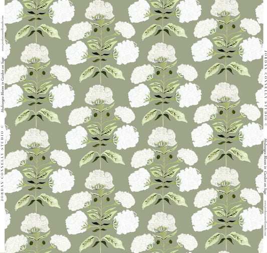 Hydrangea Bloom in Garden on Sage- Fabric