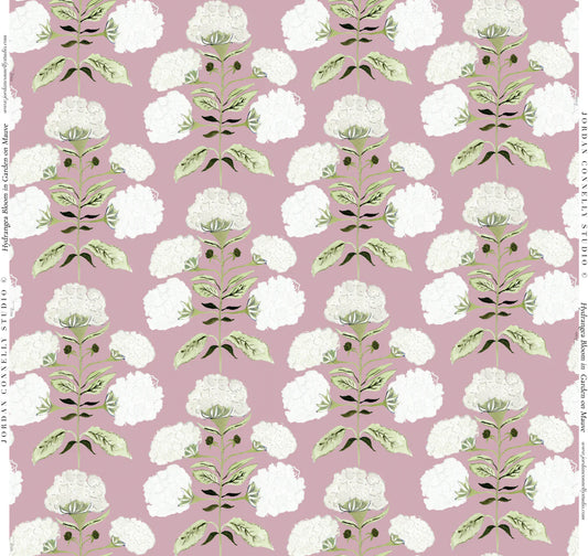 Hydrangea Bloom in Garden on Mauve- Fabric
