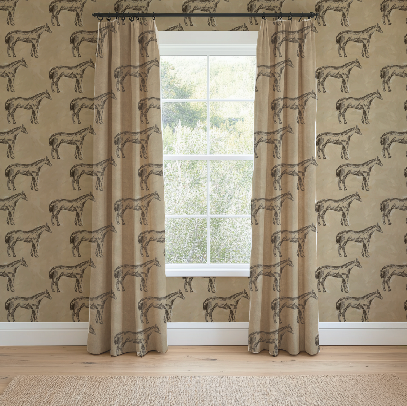 Antique Parchment Horse in Parchment Wallpaper