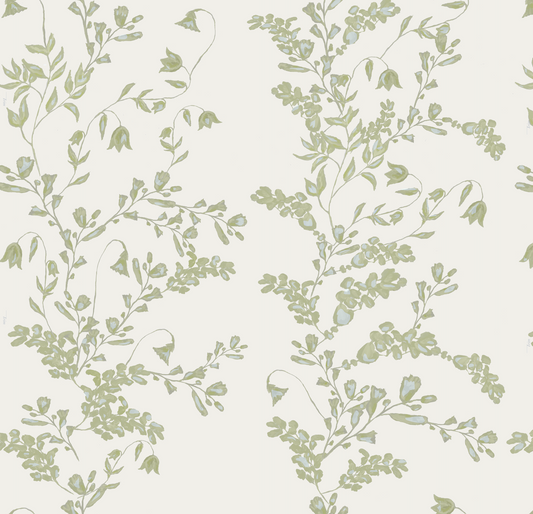 Ruth in Blue on Green Wallpaper