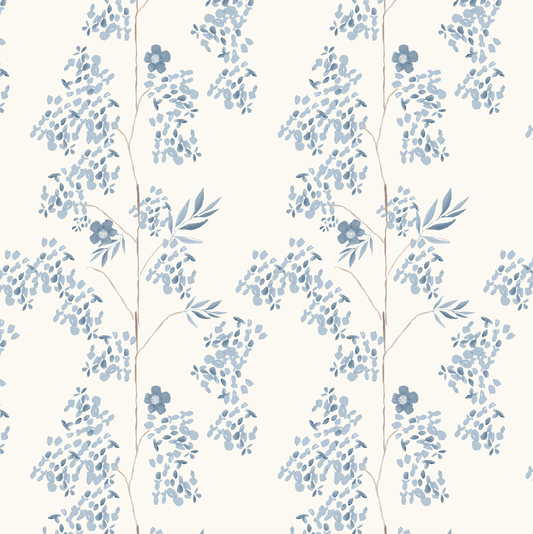 Wisteria Vine in White Wallpaper