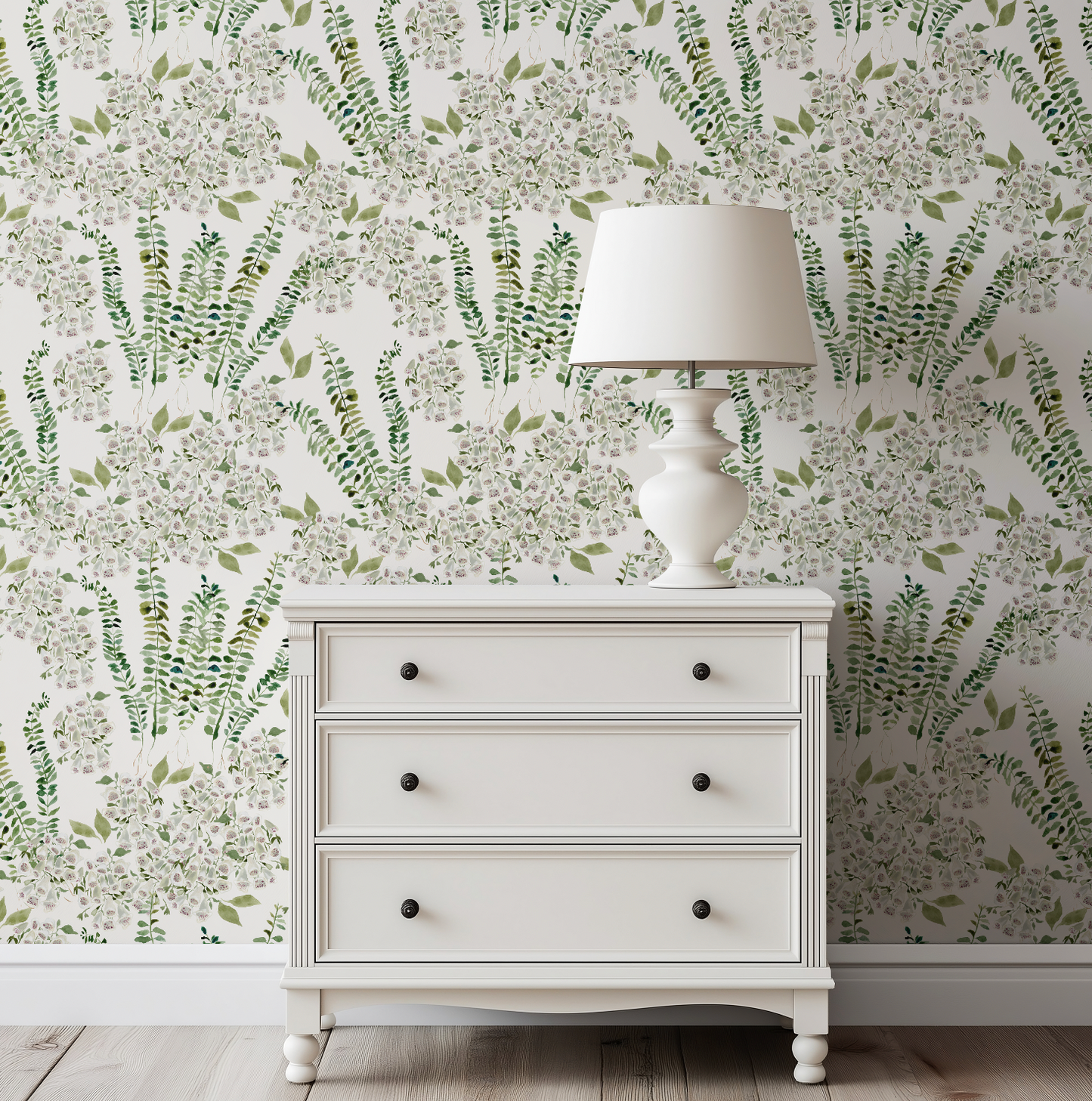Foxglove Vine in Cream Wallpaper