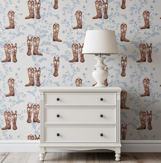 Cowboy Boots on Ruth in Blue Wallpaper