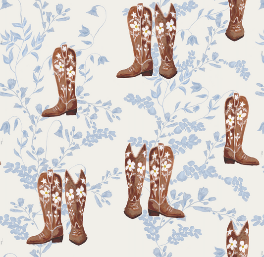 Cowboy Boots on Ruth in Blue Wallpaper
