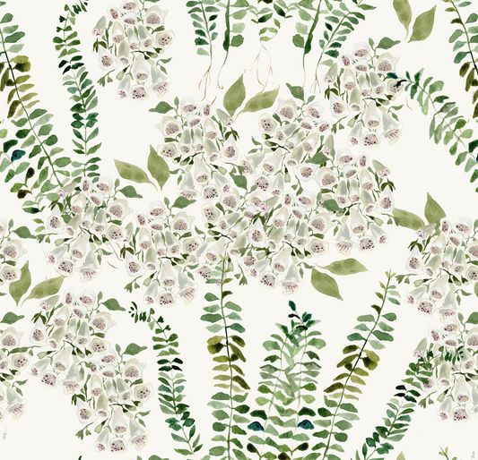 Foxglove Vine in Cream Wallpaper