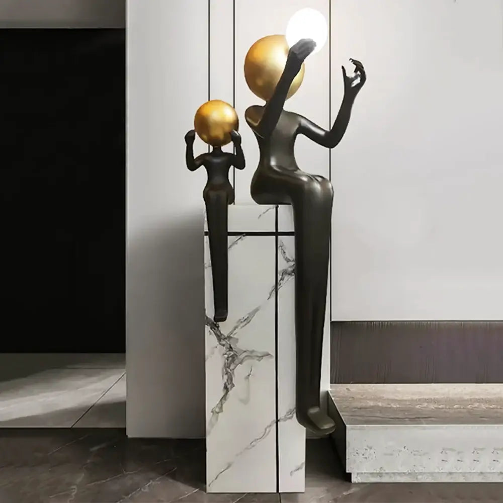 Seated Double Figure Sculpture Floor Lamp