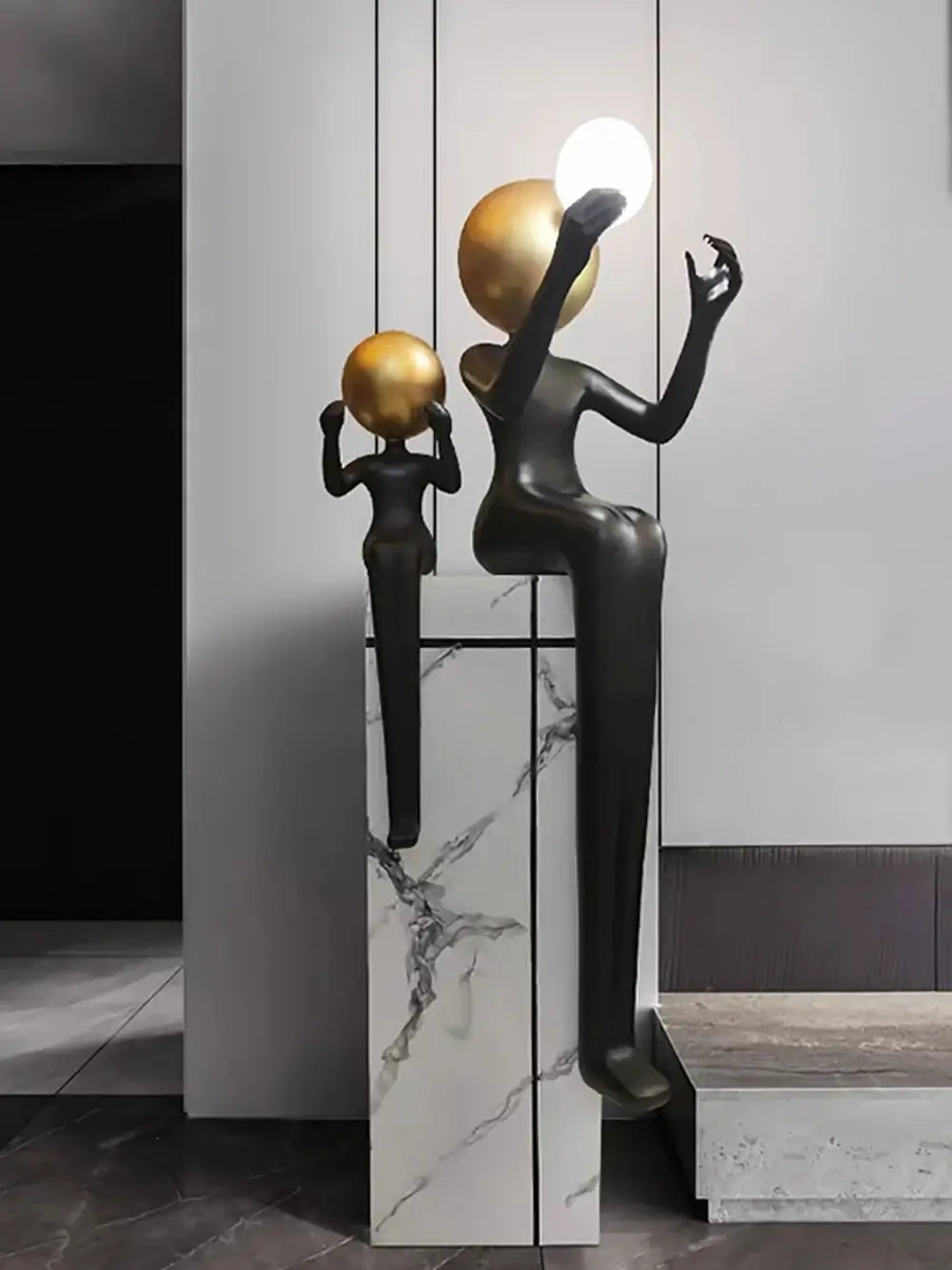 Seated Double Figure Sculpture Floor Lamp