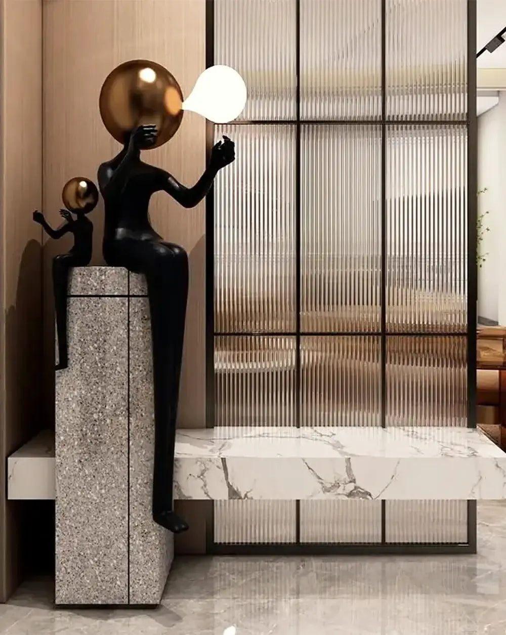 Seated Double Figure Sculpture Floor Lamp