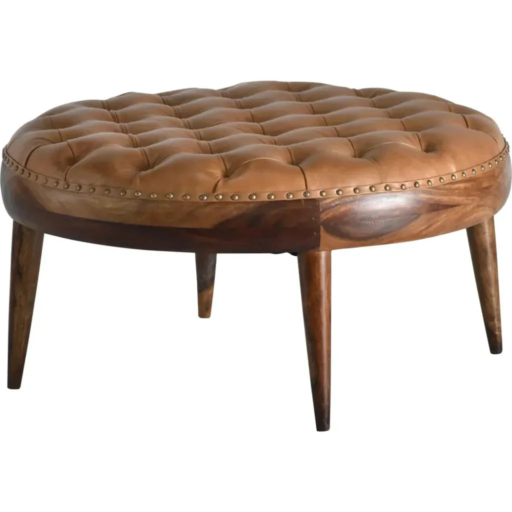 Selanra Leather Round Coffee Ottoman