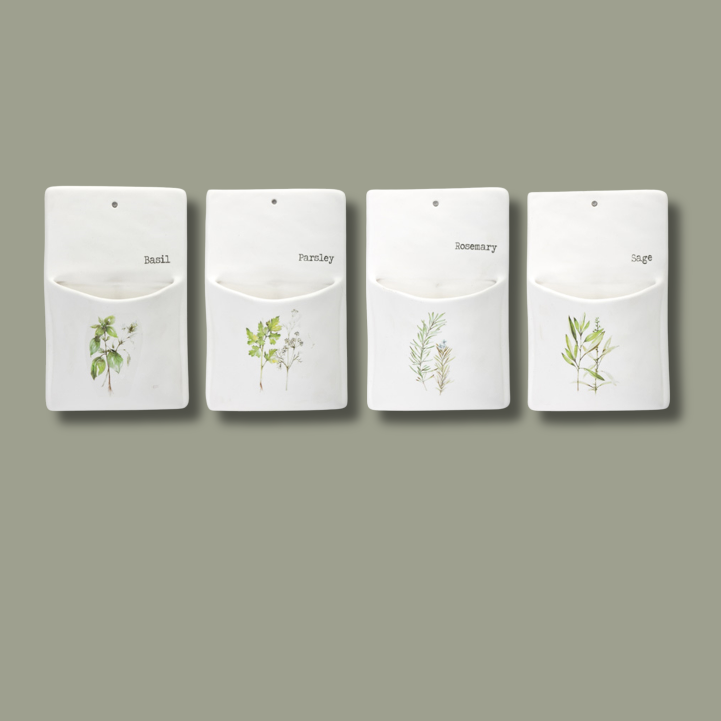Set of 4 Ceramic Herb Wall Pockets