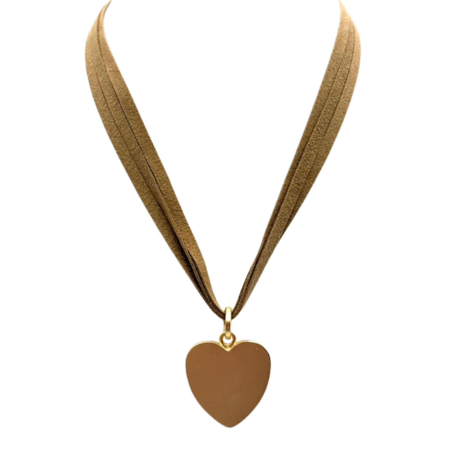 Three Strand Bronze Suede Necklace With Heart Pendant