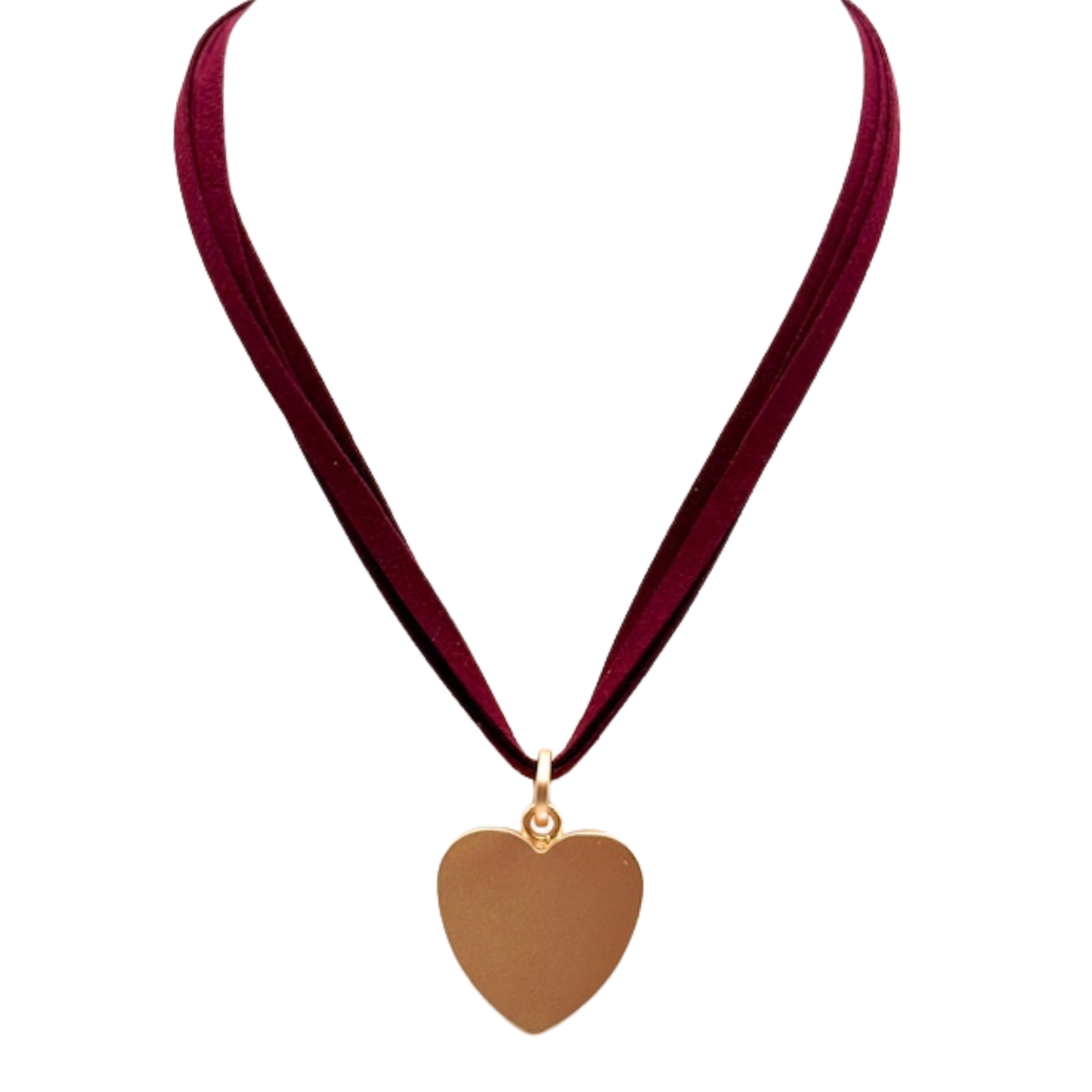Three-Strand Burgundy Suede Necklace With Heart Pendant