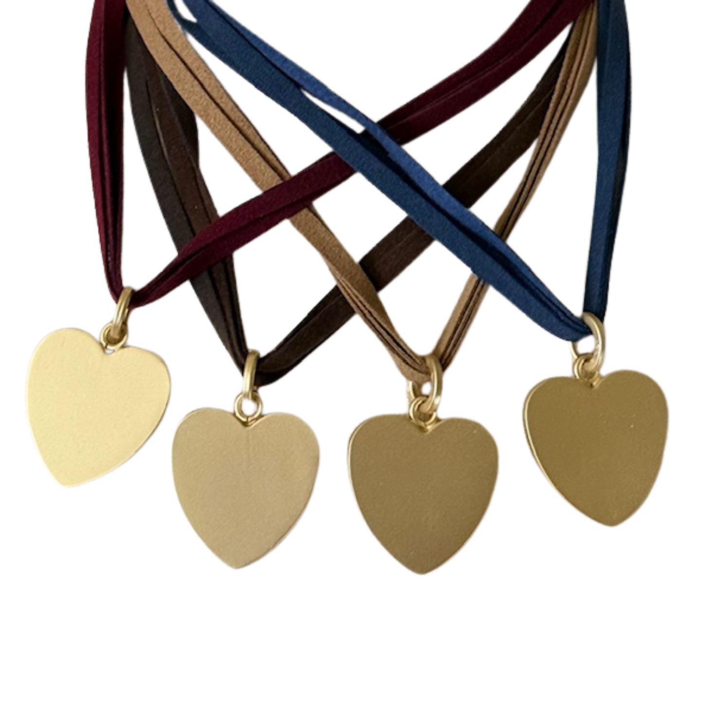 Three Strand Bronze Suede Necklace With Heart Pendant