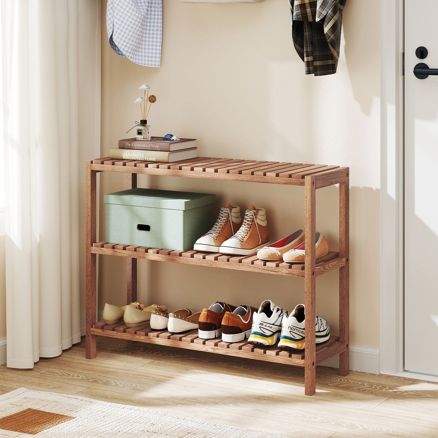 2/3-Tier Side Table Teak Wood Stand Utility Storage Shelf-3