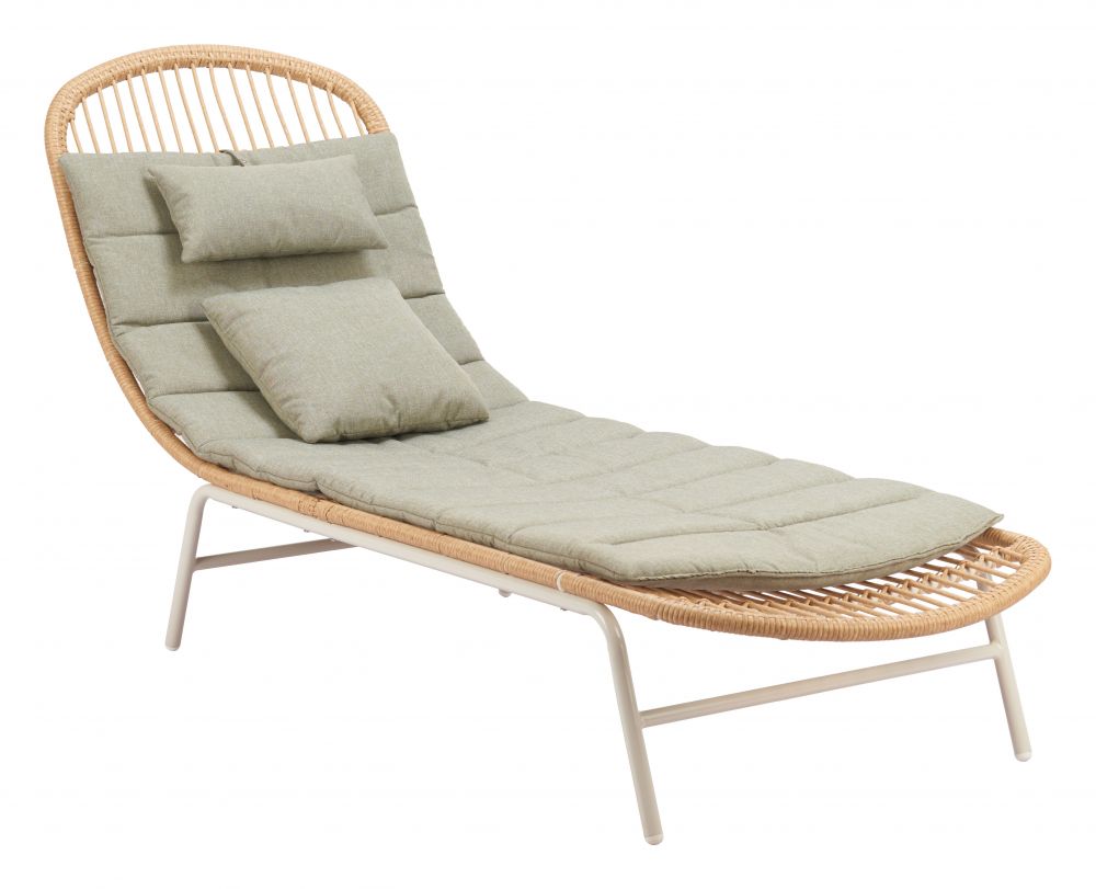 Skim Olefin Fabric Outdoor Luxury Upholstered Rattan Chaise Lounge Seating