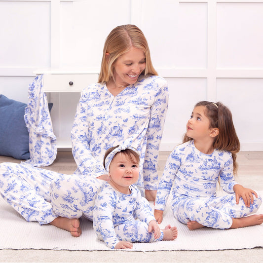 Baby Girl Toile de Jouy Bamboo Zipper Romper - Mommy and Me