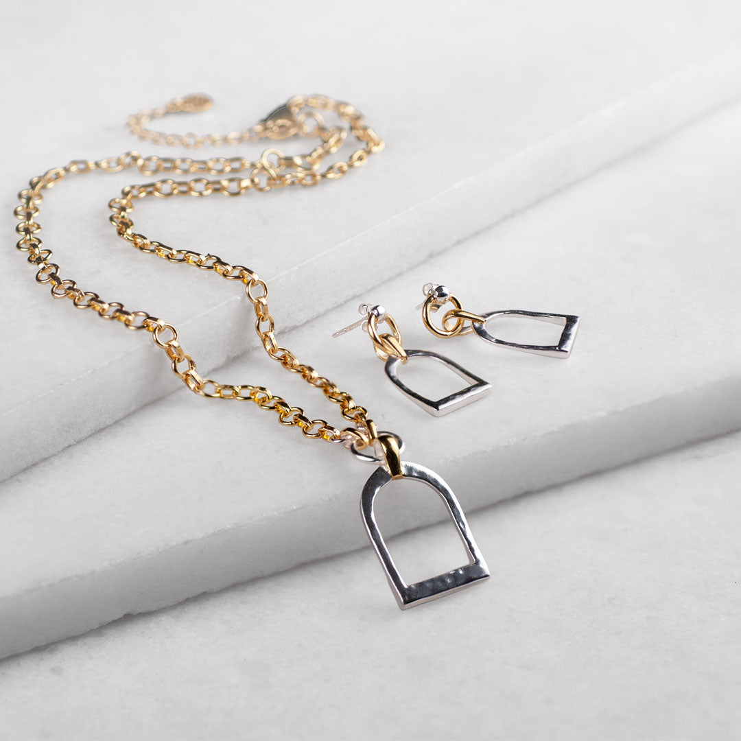 Denby - Two Tone Equestrian Riding Stirrup Necklace