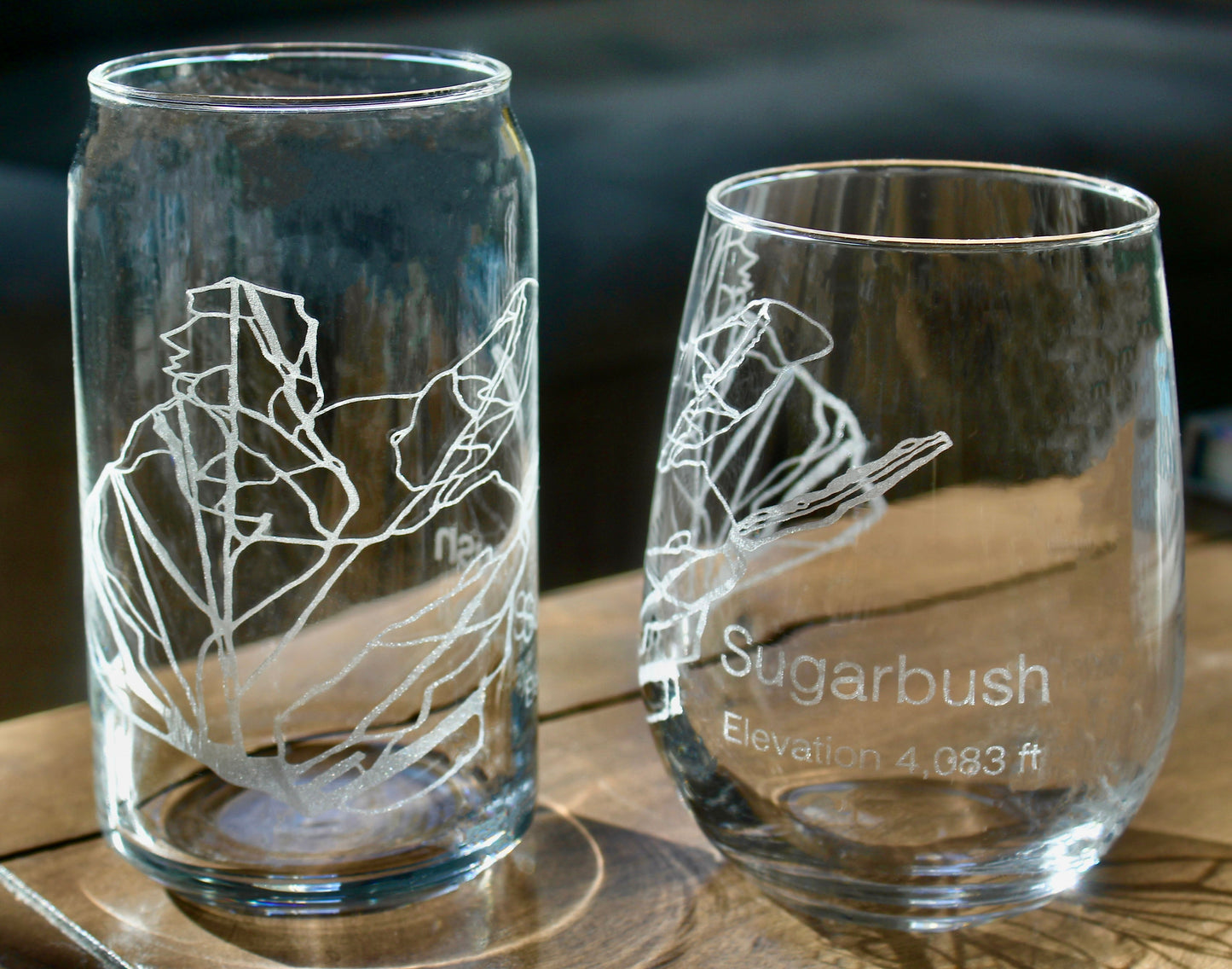 Sugarbush Vermont Ski Trail Map Laser Engraved Glasses