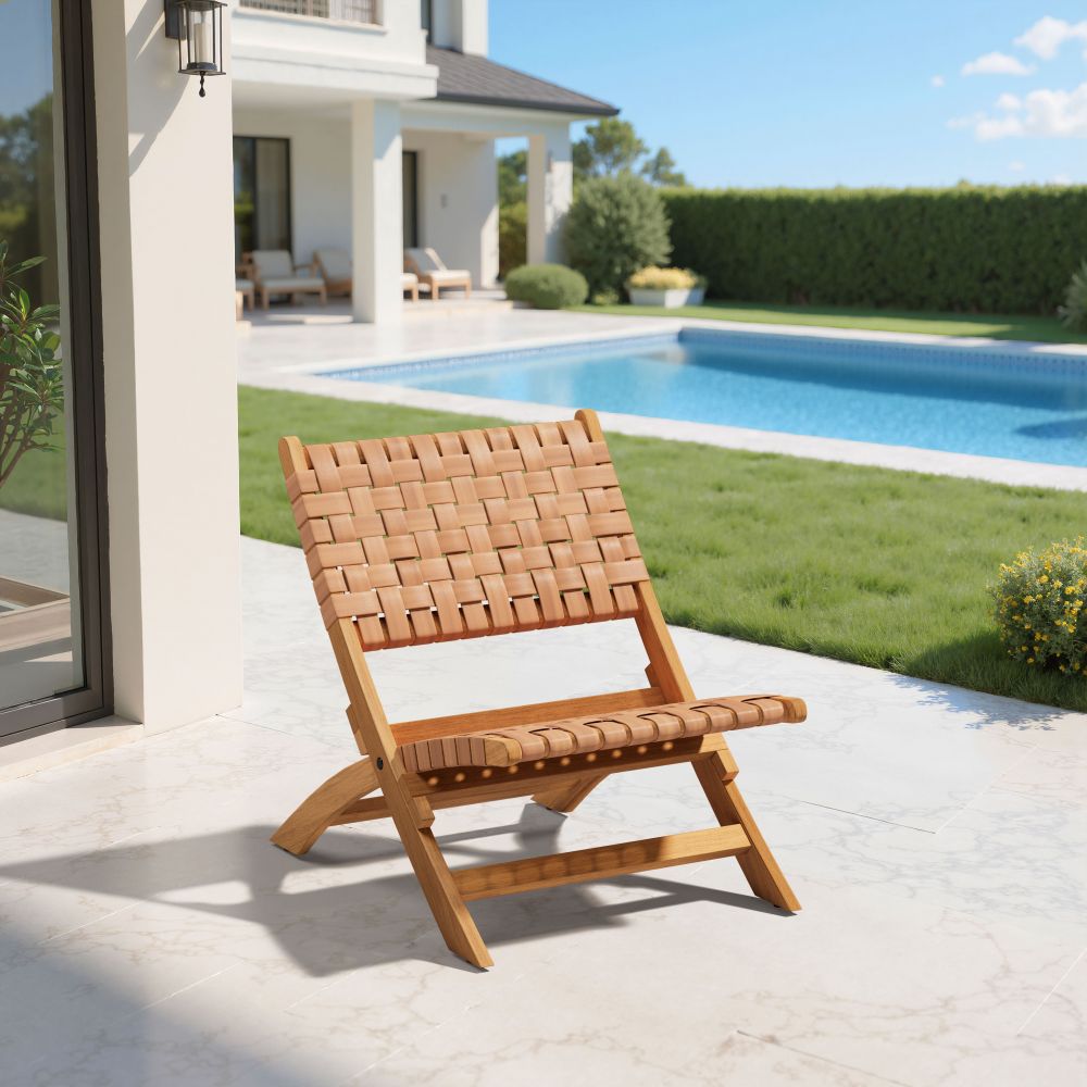 Sunflare Acacia Wood & Rattan Weave Outdoor Lounge Chair