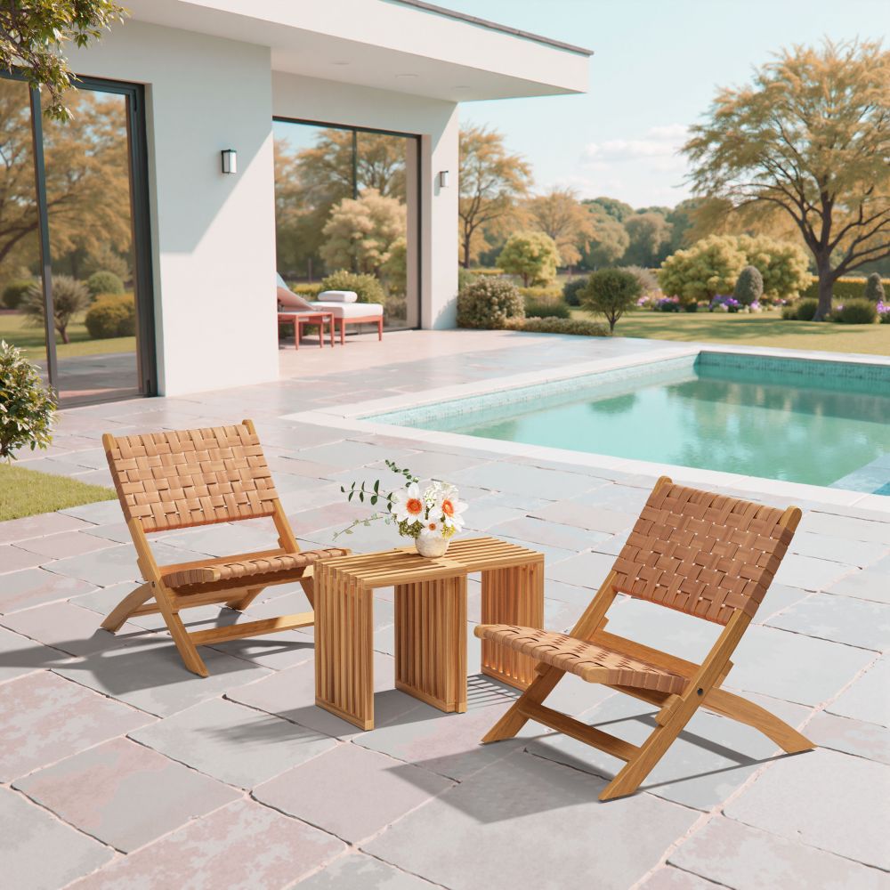 Sunflare Acacia Wood & Rattan Weave Outdoor Lounge Chair
