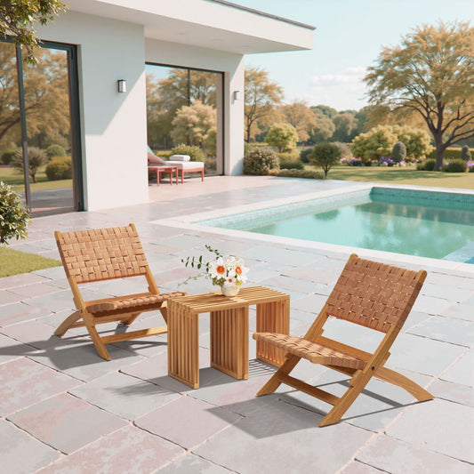 Sunflare Acacia Wood & Rattan Weave Outdoor Lounge Chair