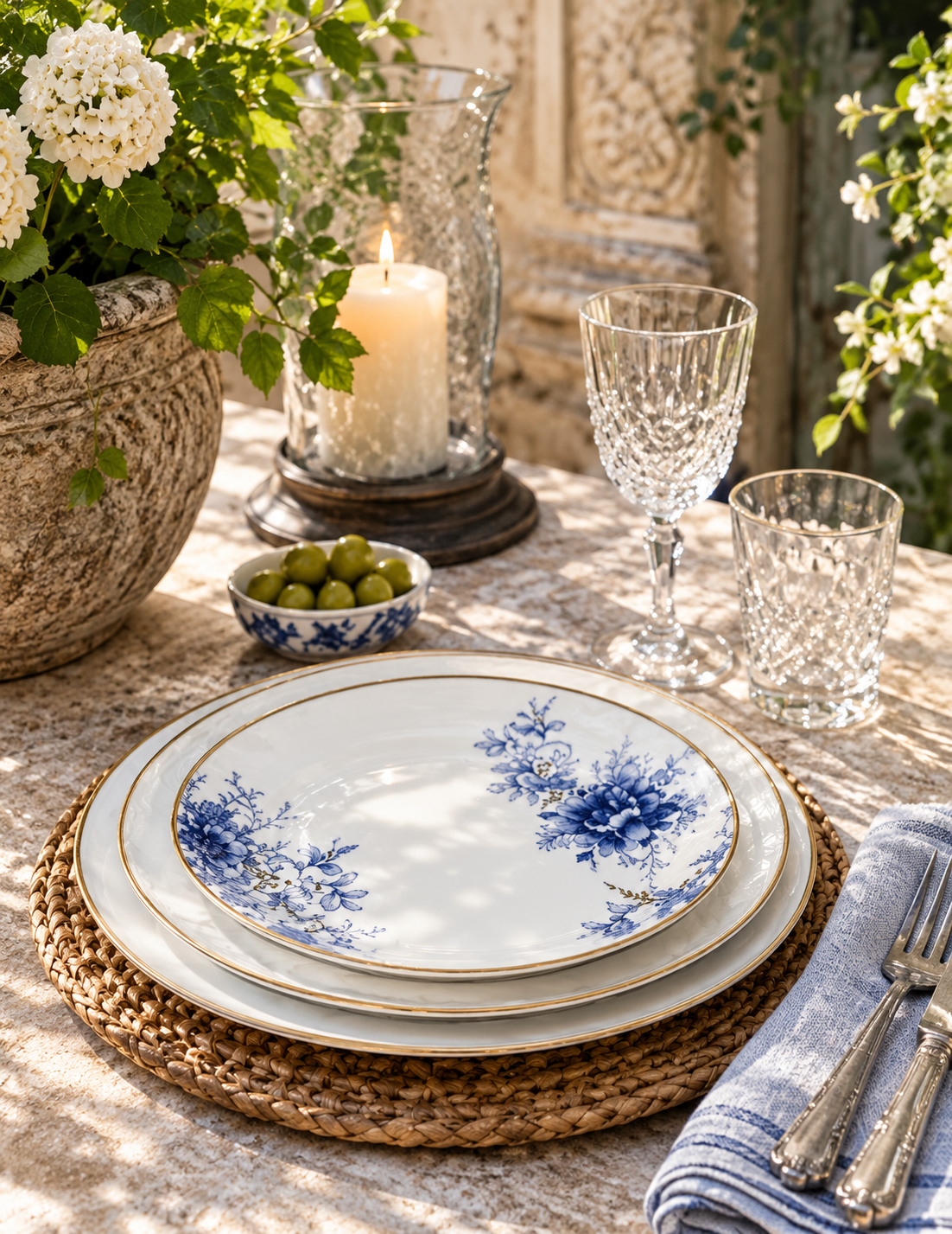 The Mazarine Blue Floral Porcelain Accent Plates — Set of 4