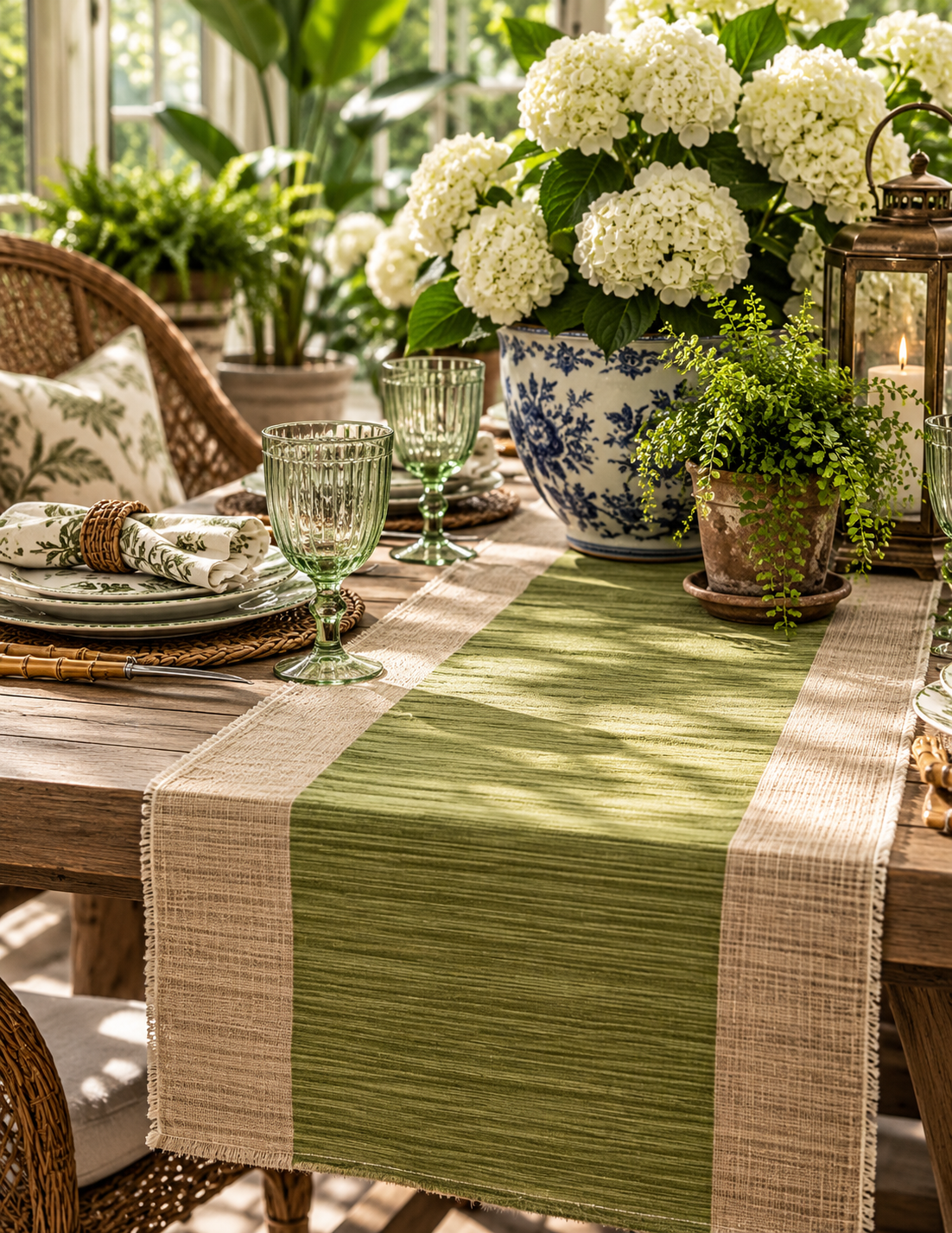The Water Hyacinth Banded Table Runner