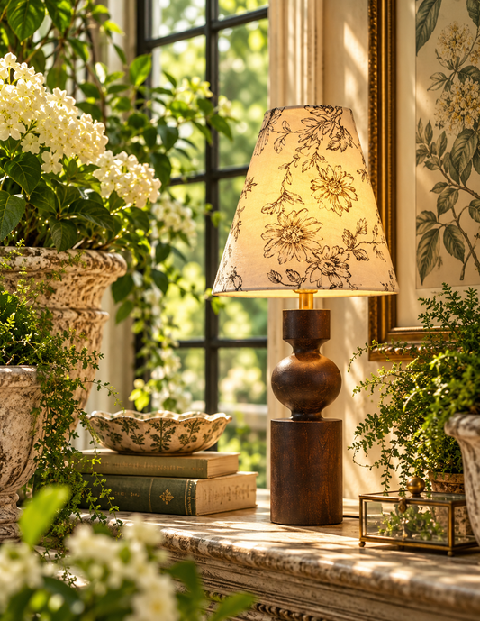 Bloomwood Botanical Print Table Lamp with Wood Base | Bay & Bridle