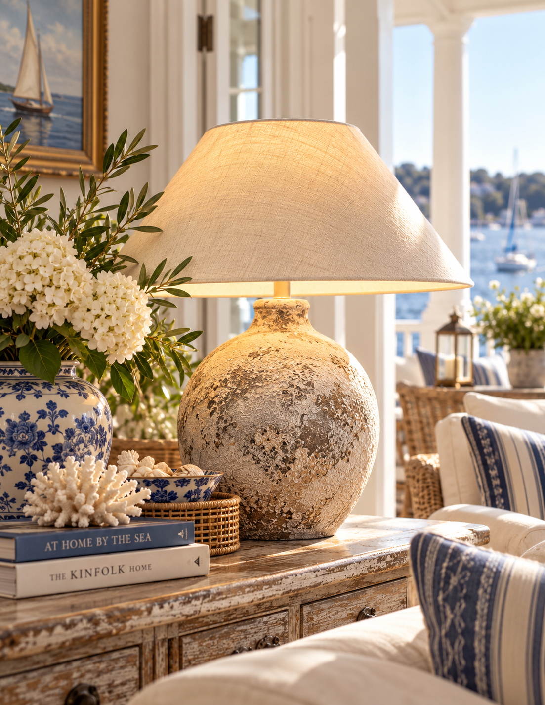 Arosa Textured White Ceramic Table Lamp with Beige Shade | Bay & Bridle