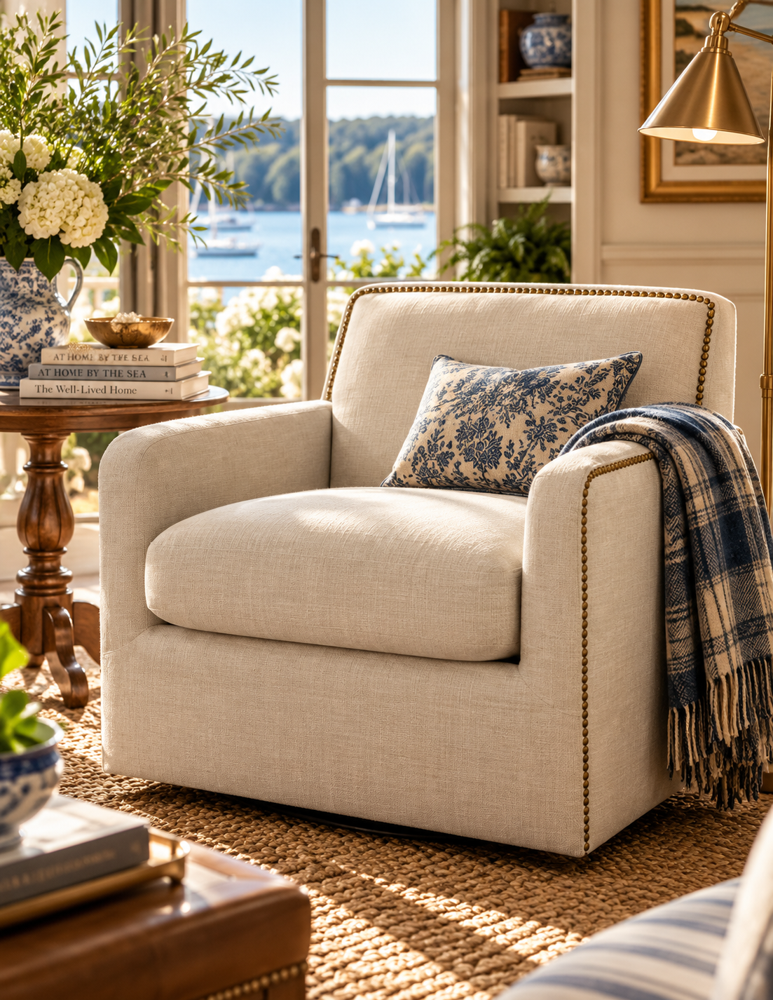 The Tolland Tailored Swivel Chair — Beige