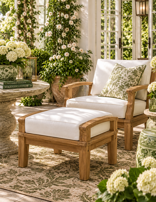 Seabrook Outdoor Patio Teak Ottoman - White