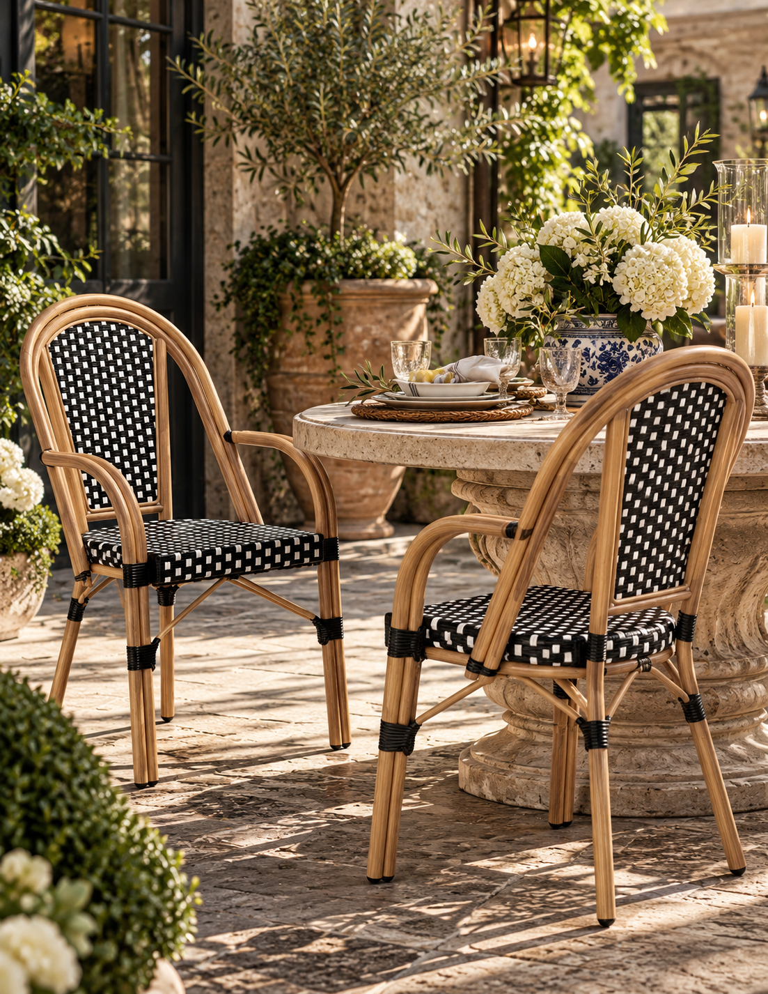 The Orangerie French Bistro Armchairs — Navy & Ivory, Set of Two
