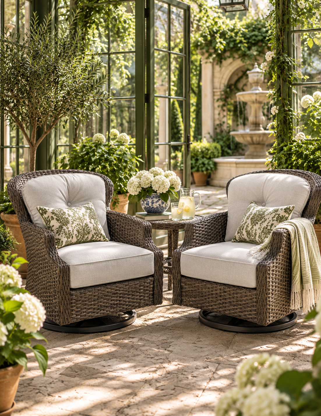 Garden Retreat Woven Swivel Rocking Chairs – Set of Two