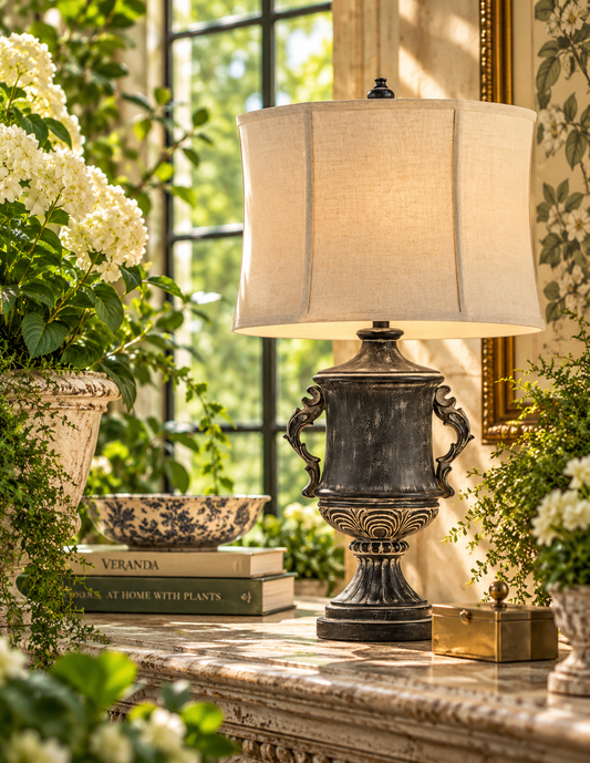 Morvanford Antiqued Black Urn Table Lamp | Bay & Bridle
