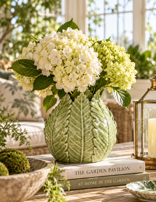 Verdant Leaf Ceramic Vase – Green Botanical Vase, 2 Sizes | Bay & Bridle