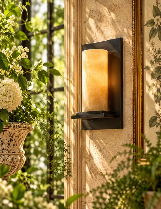 Aria Candle Wall Sconce in Black with Glass or Alabaster Shade | Bay & Bridle