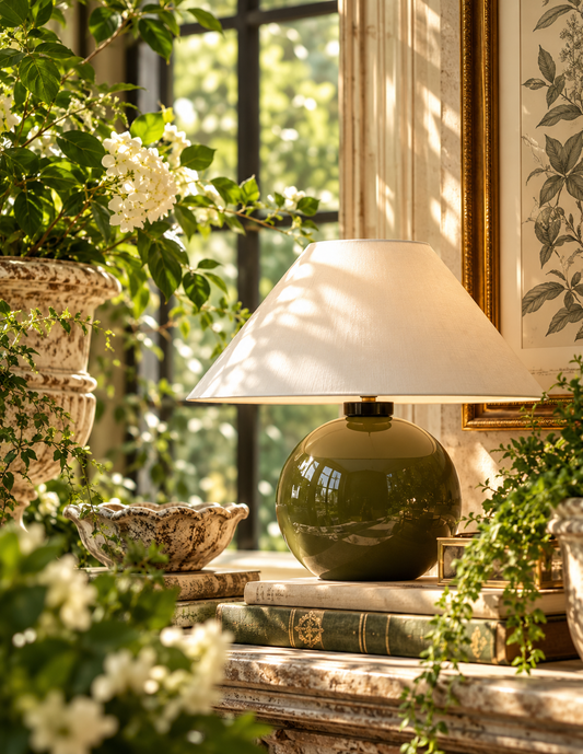 Fiona Glazed Ceramic Table Lamp with Cotton Empire Shade | Bay & Bridle