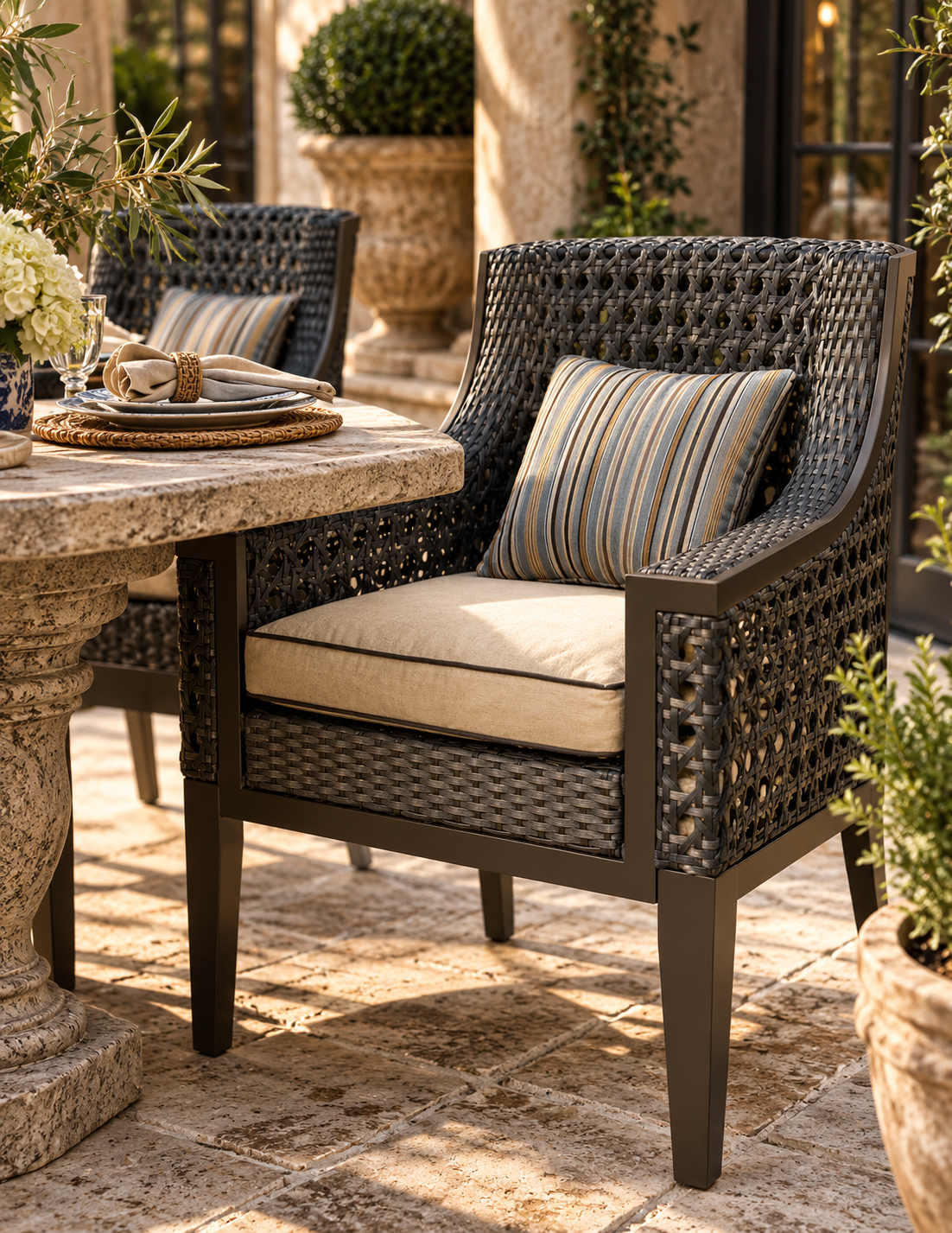 Monterey Woven Outdoor Dining Chair with Sunbrella Cushion | Bay & Bridle