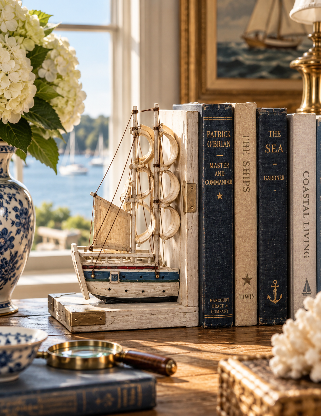 The Coastal Sailor White Wood Decorative Bookends