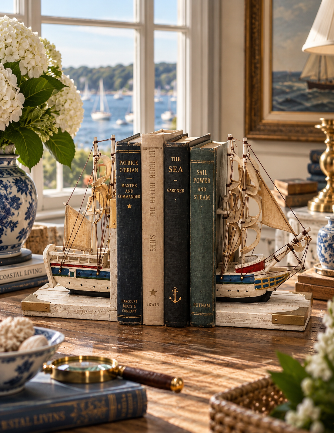 The Coastal Sailor White Wood Decorative Bookends